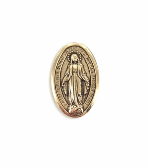 1 x 5/8 Inch Polished and Antiqued Gold Plated Pewter Oval Miraculous Lapel Pin