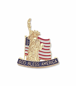 1 x 7/8 Inch God Bless America American Flag/Statue of Liberty Lapel Pin
