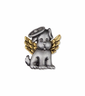 1 x 7/8 Inch Pewter and Gold Dog Angel Lapel Pin