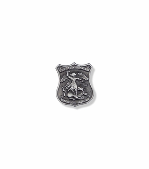 1 x 7/8 Inch Pewter Shield St. Michael, Patron Saint of Police Pin