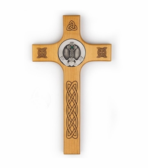 10 Inch Maple Wood Irish Wall Cross with Claddagh Symbol and Celtic Cross Medallion