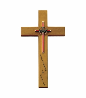 10 Inch Personalized "Confirmed in Christ" Maple Wood and Brass Confirmation Wall Cross