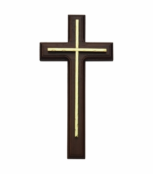 10 Inch Walnut Finish and Brass Overlay Wall Cross