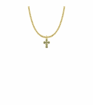 11/16 Inch 14KT Gold Plated Over Sterling Silver Small Celtic Cross with Green Detailing Necklace