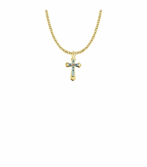 11/16 Inch 18KT Gold Plated Over Sterling Silver Enameled Rose and Pointed Ends Cross Necklace