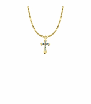 11/16 Inch 18KT Gold Plated Over Sterling Silver Enameled Rose and Pointed Ends Cross Necklace