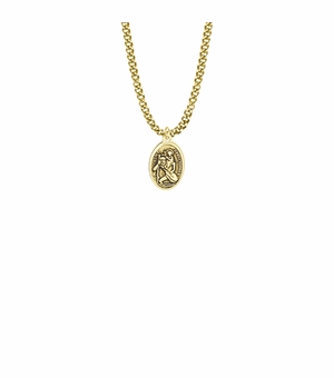 11/16 Inch Pewter 14K Gold Plated Oval St. Christopher Medal, Patron Saint of Travelers