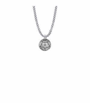 11/16 Inch Round Sterling Silver Diamond Engraved Lutheran Rose Medal