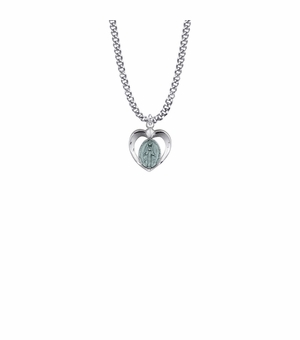 11/16 Inch Sterling Silver Blue Enameled Heart Miraculous Medal