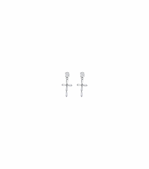 11/16 Inch Sterling Silver Crystal CZ Stone Cross Earrings