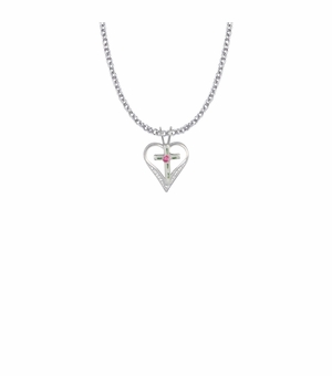 11/16 Inch Sterling Silver Enameled Filigree Cross and Heart Necklace