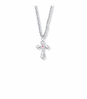 11/16 Inch Sterling Silver Enameled Rose and Open Pointed Ends Cross Necklace
