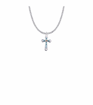 11/16 Inch Sterling Silver Enameled Rose and Pointed Ends Cross Necklace
