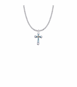 11/16 Inch Sterling Silver Enameled Rose and Pointed Ends Cross Necklace