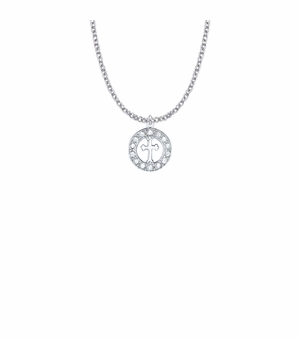 11/16 Inch Sterling Silver Open Circle Cross Necklace with Cubic Zirconia Stones