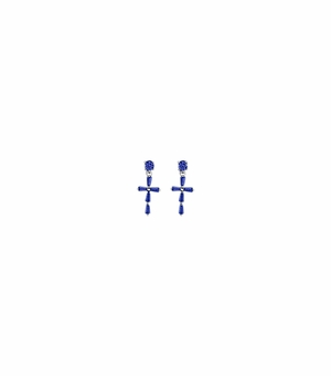 11/16 Inch Sterling Silver Sapphire CZ Stone Cross Earrings
