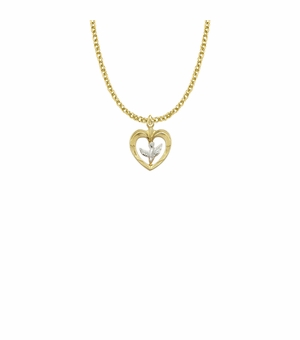 11/16 Inch Two-Tone 10KT Gold Filled Dove and Open Heart Necklace