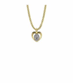 11/16 Inch Two-Tone 18KT Gold Plated Over Sterling Silver Pierced Heart Miraculous Medal