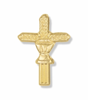 11/16  x  1/2 inch Gold Wheat Cross and Chalice Lapel Pin