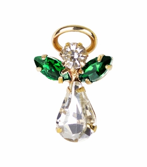 11/16 x 7/16 Gold Plated Inch May Emerald Birthstone Angel Lapel Pin