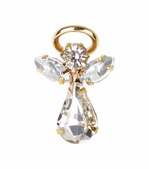 11/16 x 7/16 Inch Gold Plated April Crystal Birthstone Angel Lapel Pin