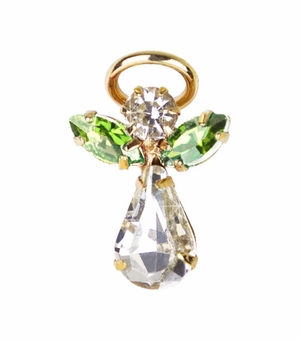 11/16 x 7/16 Inch Gold Plated August Peridot Birthstone Angel Lapel Pin