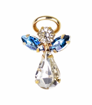 11/16 x 7/16 Inch Gold Plated December Blue Zircon Birthstone Angel Lapel Pin
