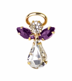 11/16 x 7/16 Inch Gold Plated February Amethyst Birthstone Angel Lapel Pin