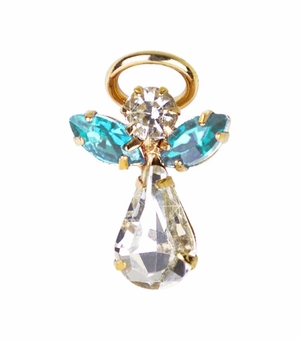 11/16 x 7/16 Inch Gold Plated March Aquamarine Birthstone Angel Lapel Pin