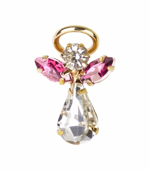 11/16 x 7/16 Inch Gold Plated October Rose Zircon Birthstone Angel Lapel Pin