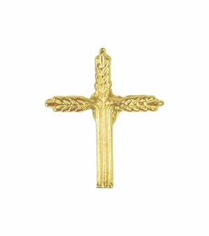 11/16 x 9/16 Inch Gold Plated Wheat Cross Lapel Pin