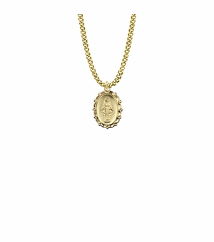 13/16 Inch 14KT Gold Plated Over Sterling Silver Decorative Border Oval Miraculous Medal