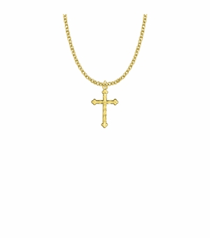 13/16 Inch 18KT Gold Plated Over Sterling Silver Budded Ends Cross Necklace