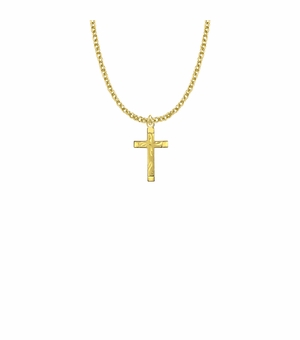 13/16 Inch 18KT Gold Plated Over Sterling Silver Engraved Cross Necklace
