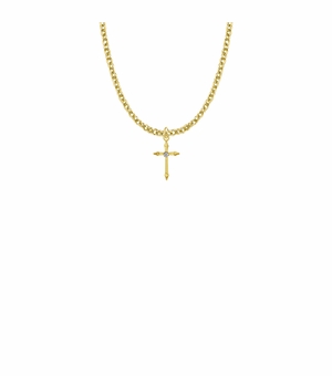 13/16 Inch 18KT Gold Plated Over Sterling Silver Pointed Ends Cross Necklace with Cubic Zirconia Stone