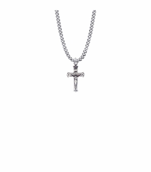13/16 Inch Pewter Budded Ends Crucifix Necklace