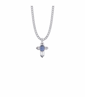 13/16 Inch Sterling Silver Blue Enameled Miraculous Medal Cross