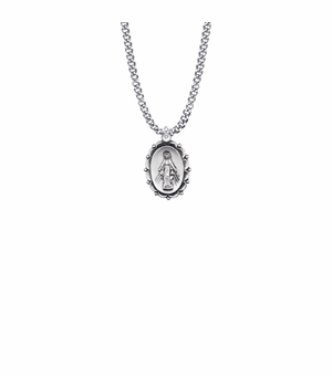 13/16 Inch Sterling Silver Decorative Border Oval Miraculous Medal