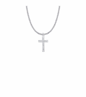 13/16 Inch Sterling Silver Engraved Cross Necklace