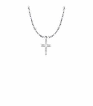 13/16 Inch Sterling Silver Glass Beaded Cross Necklace