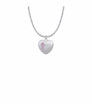 13/16 Inch Sterling Silver Grandma Pink CZ Stone Cross and Heart Medal