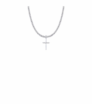 13/16 Inch Sterling Silver Pointed Ends Cross Necklace with Cubic Zirconia Stone