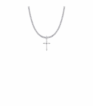 13/16 Inch Sterling Silver Pointed Ends Cross Necklace with Cubic Zirconia Stone