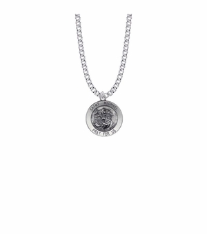 13/16 Inch Sterling Silver Round St. Michael Medal, Patron Saint of Police Officers