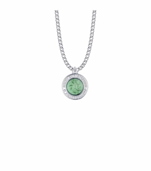 13/16 Inch Sterling Silver Round Teal Green Enameled St. Christopher Medal, Patron Saint of Travelers