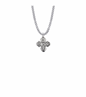 13/16 Inch Sterling Silver Satin Engraved Antique Clover Five Way Medal