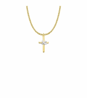 13/16 Inch Two-Tone 10KT Gold Filled Dove on Cross Necklace