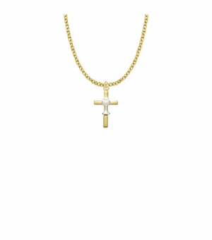 13/16 Inch Two-Tone 14KT Gold Plated Over Sterling Silver Cross Necklace with Chalice