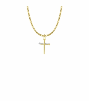 13/16 Inch Two-Tone 14KT Gold Plated Over Sterling Silver Nail Cross Necklace
