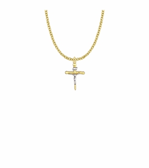 13/16 Inch Two-Tone 14KT Gold Plated Over Sterling Silver Nail Crucifix Necklace